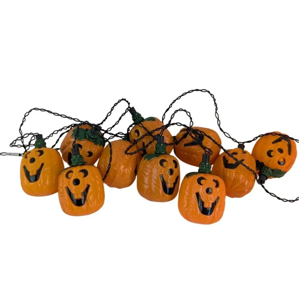 Vtg Halloween Blow‎ Mold Pumpkin Jack O Lantern Indoor Light String Tested